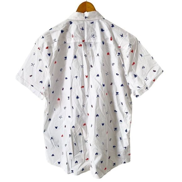 Jam Session White BBQ Themed Pattern Short Sleeve‎ Button Down Shirt - Picture 2 of 7